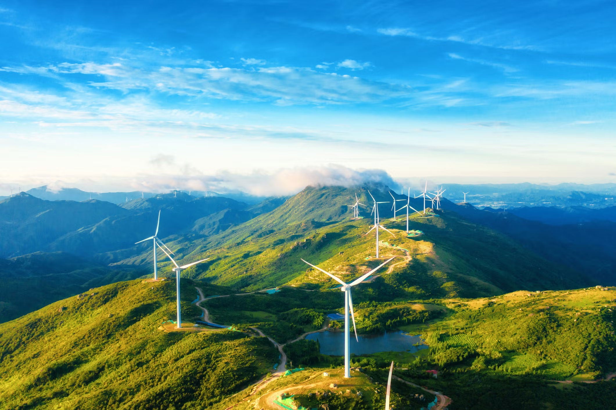Wind turbines on a mountainous hill