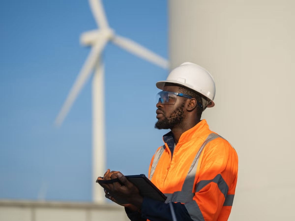 A field inspector at a wind farm