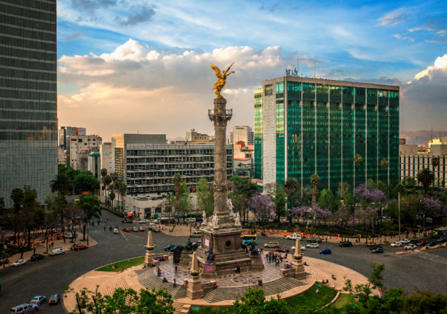 Downtown mexico city with angel statue