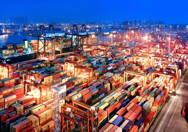 Shipping containers at night