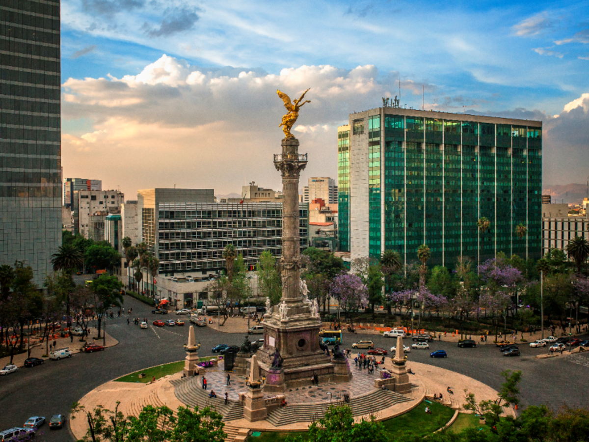Downtown mexico city with angel statue