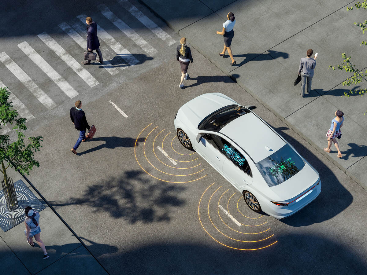 modern car and people walking around it
