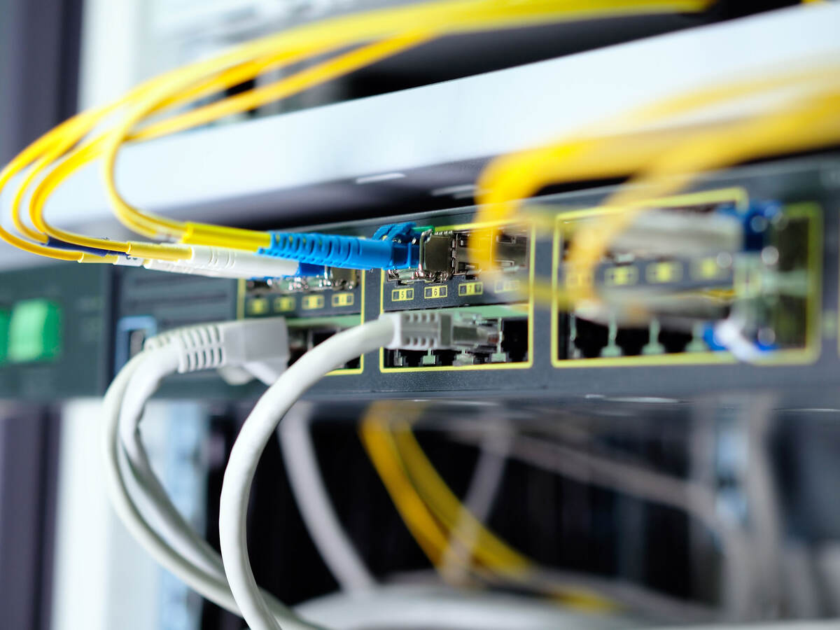 Yellow cables in the back of equipment
