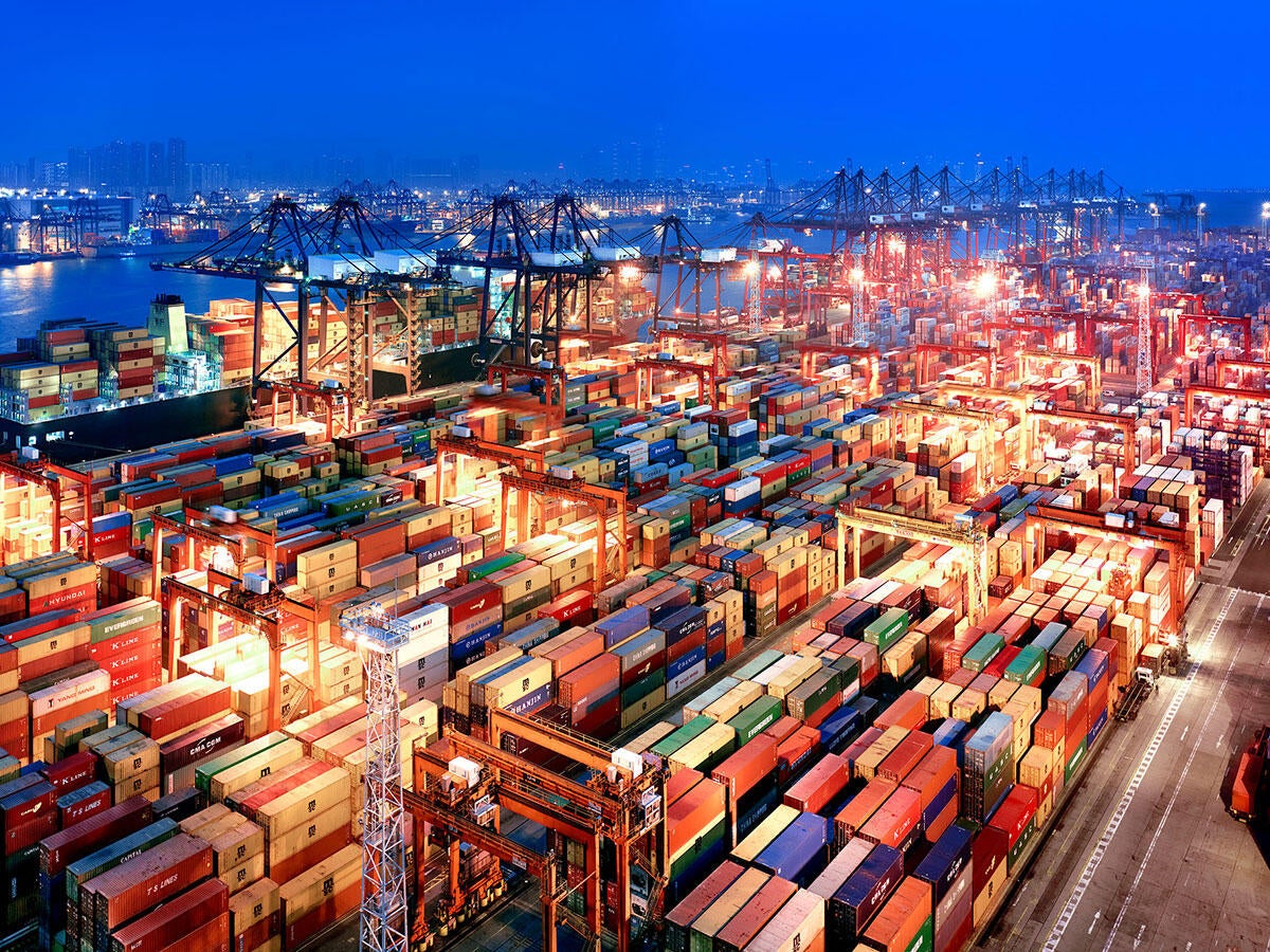 Shipping containers at night
