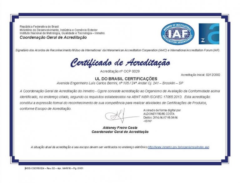 certificado de Acreditação do Laboratório São Paulo