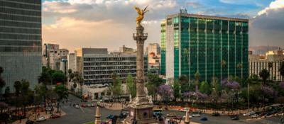 Downtown mexico city with angel statue