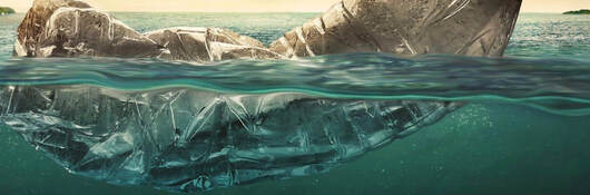 Plastic bottles of water on the ocean