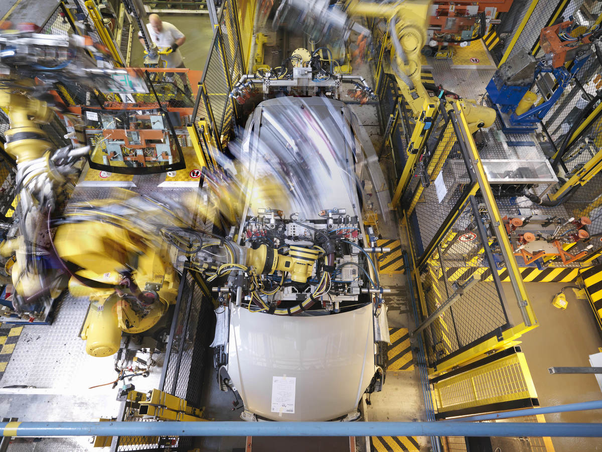 Car being built in assembly line